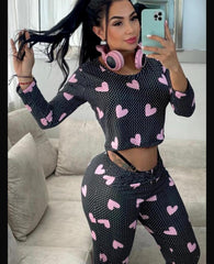 Printed Pajama Set with Pants and Sweatshirt